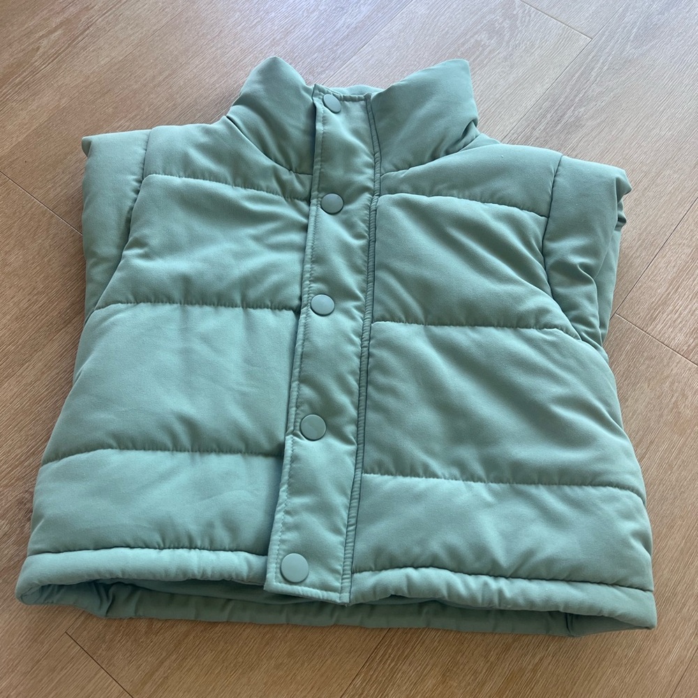 NWT For Love & Lemons Warm Down Mini Puffer Vest - Sea foam Green